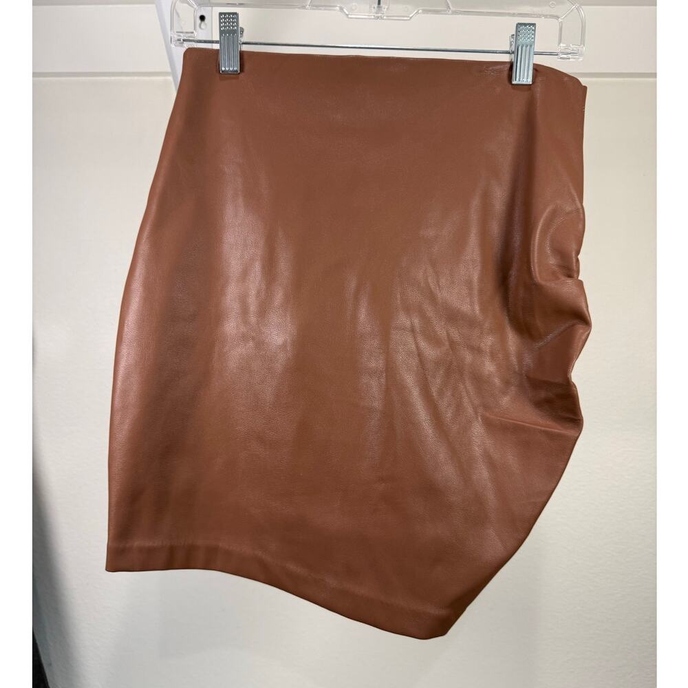 Bishop & Young Anthropologie Faux Leather Vegan Asymmetrical Ruched Skirt Small